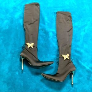 Alberto Venturini Stretchable Satin Removable Butterflies Heeled Boots